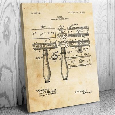 Shaving Razor Canvas Print, Bathroom Decor, Shaving Gift, Fashion Wall Art, Barber Gift, Barber Shop Decor, Stylist Gift Vintage Paper (12 inch x 16 inch)