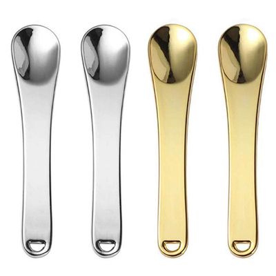 4 Pcs Mini Metal Makeup Spoon Cosmetic Spatula Cosmetic Facial Mask Cream Spoon Beauty Scoop for Mixing and Sampling, Gold and Silver