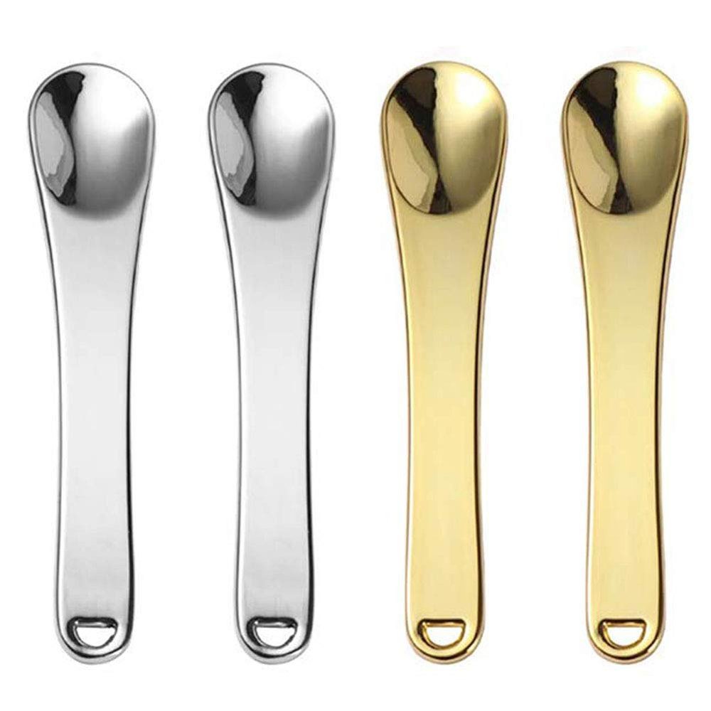 4 Pcs Mini Metal Makeup Spoon Cosmetic Spatula Cosmetic Facial Mask Cream Spoon Beauty Scoop for Mixing and Sampling, Gold and Silver