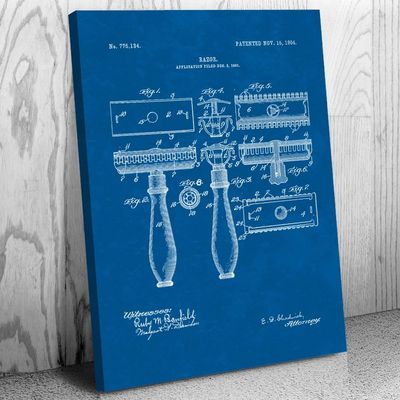 Shaving Razor Canvas Print, Bathroom Decor, Shaving Gift, Fashion Wall Art, Barber Gift, Barber Shop Decor, Stylist Gift Blueprint (12 inch x 16 inch)