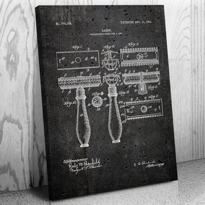 Shaving Razor Canvas Print, Bathroom Decor, Shaving Gift, Fashion Wall Art, Barber Gift, Barber Shop Decor, Stylist Gift Dark Concrete (18 inch x 24 inch)