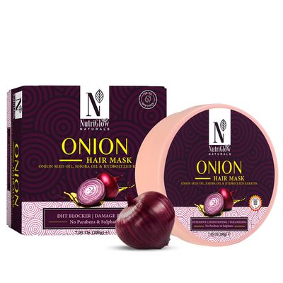 NUTRIGLOW Natural's Onion Hair Mask With Jojoba Oil & Keratin For Deep conditioning Frizz-free & Colors Treated Locks, Smooth Shiny Hair, 7.0 Oz