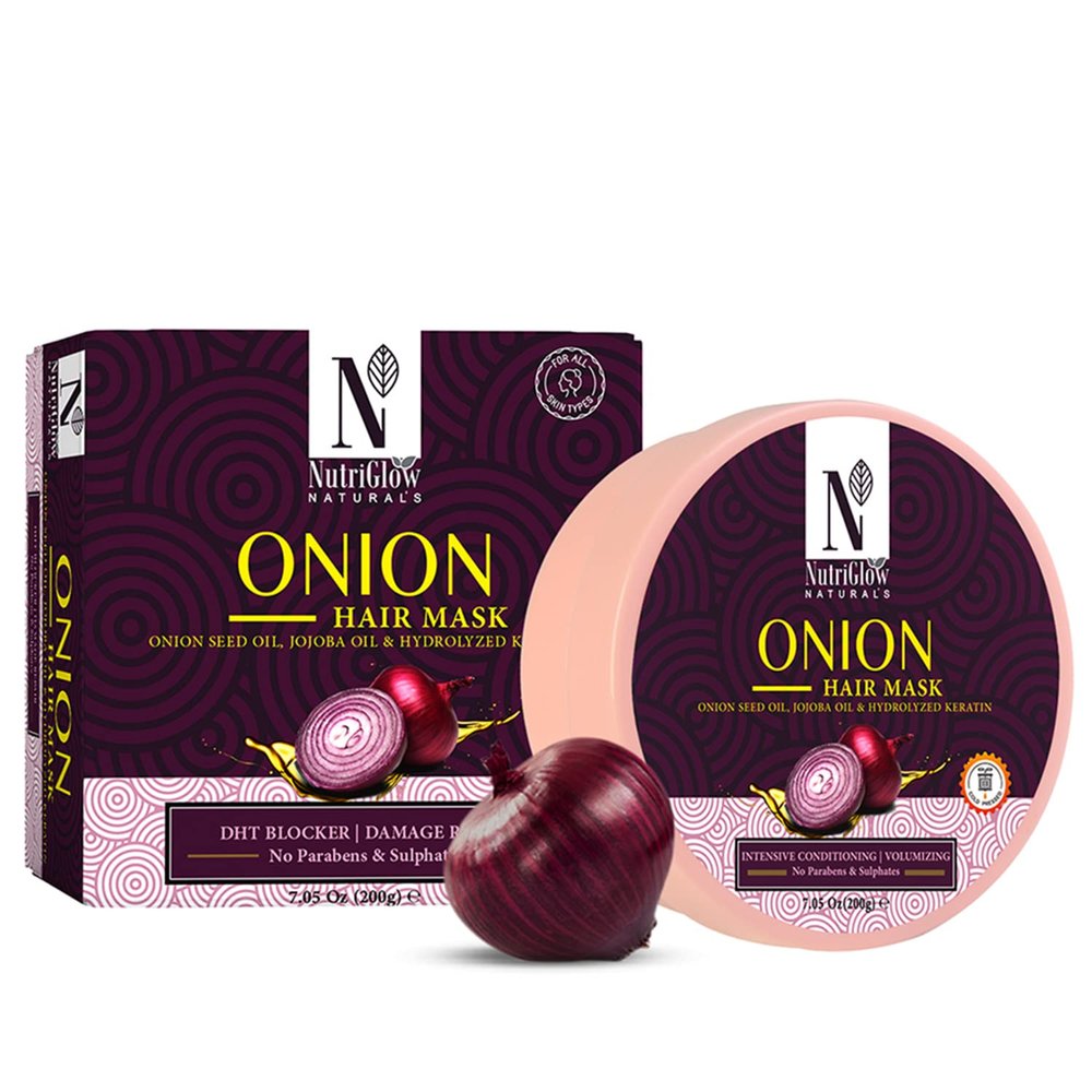 NUTRIGLOW Natural's Onion Hair Mask With Jojoba Oil & Keratin For Deep conditioning Frizz-free & Colors Treated Locks, Smooth Shiny Hair, 7.0 Oz