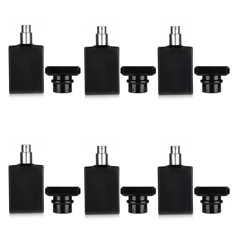 6 Pack 30ml / 1 Oz Black Assorted Refillable Perfume Bottle, Portable Square Empty Glass Perfume Atomizer Bottle Spray Applicator with 4 kinds of perfume dispenser(6 Pack 30ml / 1.01 oz. Black )
