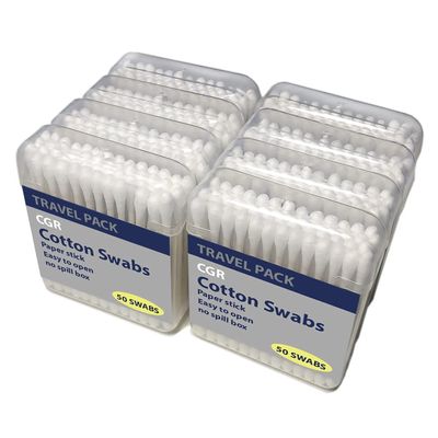 400pcs CGR Organic cotton Swabs, 100% Cotton Double-Tipped, White Paper Sticks(compostable), Travel Pack(8 Pack of 50 Swabs Total) (400)