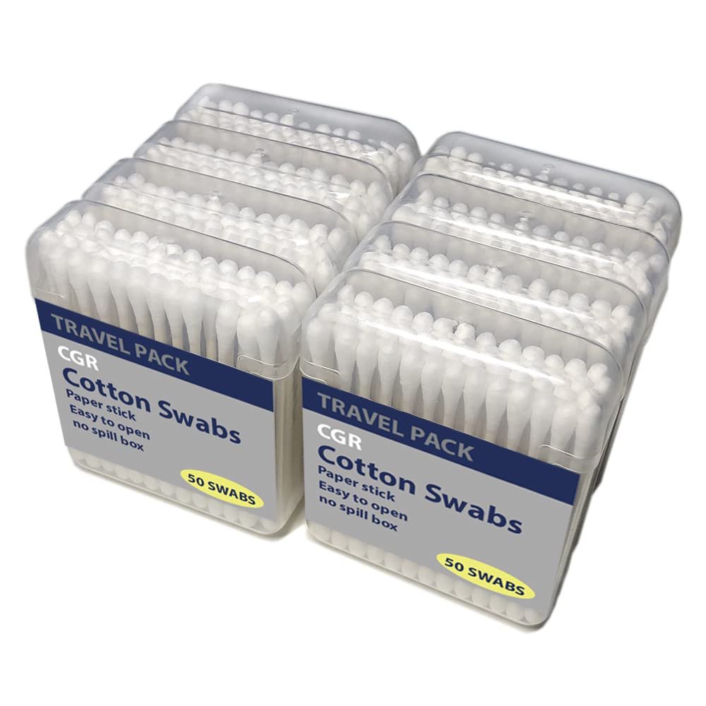 400pcs CGR Organic cotton Swabs, 100% Cotton Double-Tipped, White Paper Sticks(compostable), Travel Pack(8 Pack of 50 Swabs Total) (400)