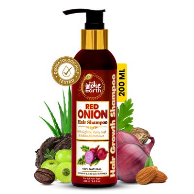 The Indie Earth Red Onion Shampoo with Caffeine Curry Leaf and Indian Alkanet Root - 200ml / 6.76 Fl.Oz Best Onion Shampoo