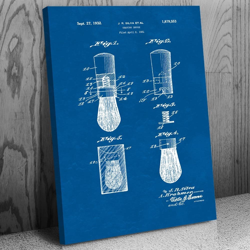 Shaving Brush Canvas Print, Barber Shop Art, Barber Gift, Bathroom Decor, Stylist Gift, Salon Wall Art, Shaving Gift Blueprint (18 inch x 24 inch)