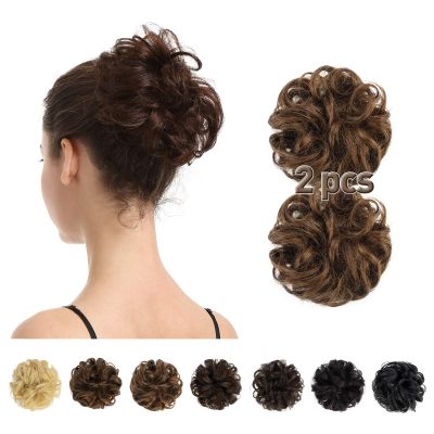BARSDAR 100% Human Hair Bun Extension - 2 PCs Real Human Hair Messy Bun Hair Pieces Brown Hair Bun Extensions for Women - Real Human Hair Bun Scrunchies Updo Chignons Daily - Medium Chestnut Brown