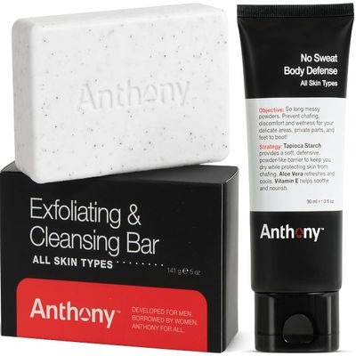 Anthony No Sweat Body Defense, Anti-Chafe Talc Free Cream To Powder Lotion, 3 Fl Oz Exfoliating and Cleansing Bar, Grapefruit, 7 Oz