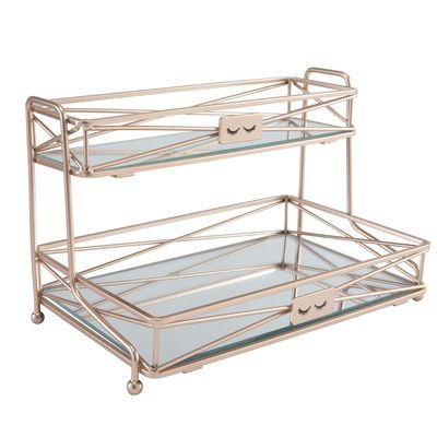 Home Details Mirrored, Perfect for Perfumes, Jewelry, Makeup, Cosmetic Organizer, Stylish Decor in Rose Gold 2 Tier Vanity Tower