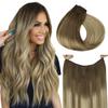 HOTBANANA Wire Hair Extensions 14 inch 75g Walnut Brown to Ash Brown and Bleach Blonde Fish Line Extensions Real Human Hair Straight Invisible Wire Remy Hair Extensions view 1
