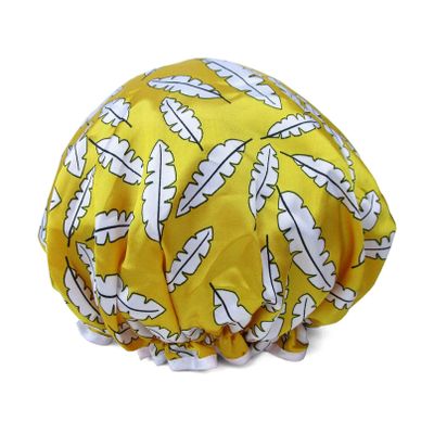 1 Pcs Shower Cap for Women Reusable Elastic Waterproof Printed Protection Hair Bath Cap (08 Yellow Feather)