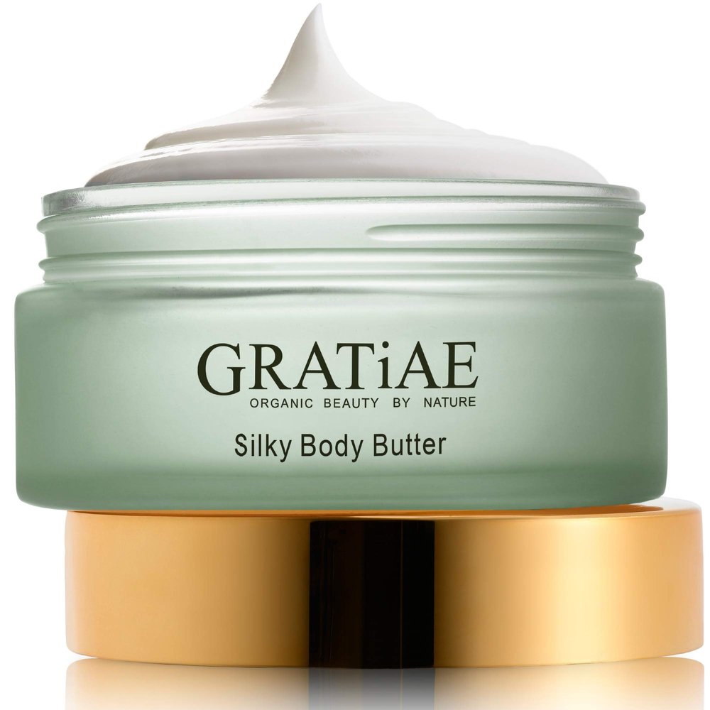 Gratiae organic beauty by nature silky body butter, anti aging skin care shea butter, moisturizer, hydrating stretch mark cream, firming, neck & Dcollet, Almond & Vanilla 5.95Fl.oz