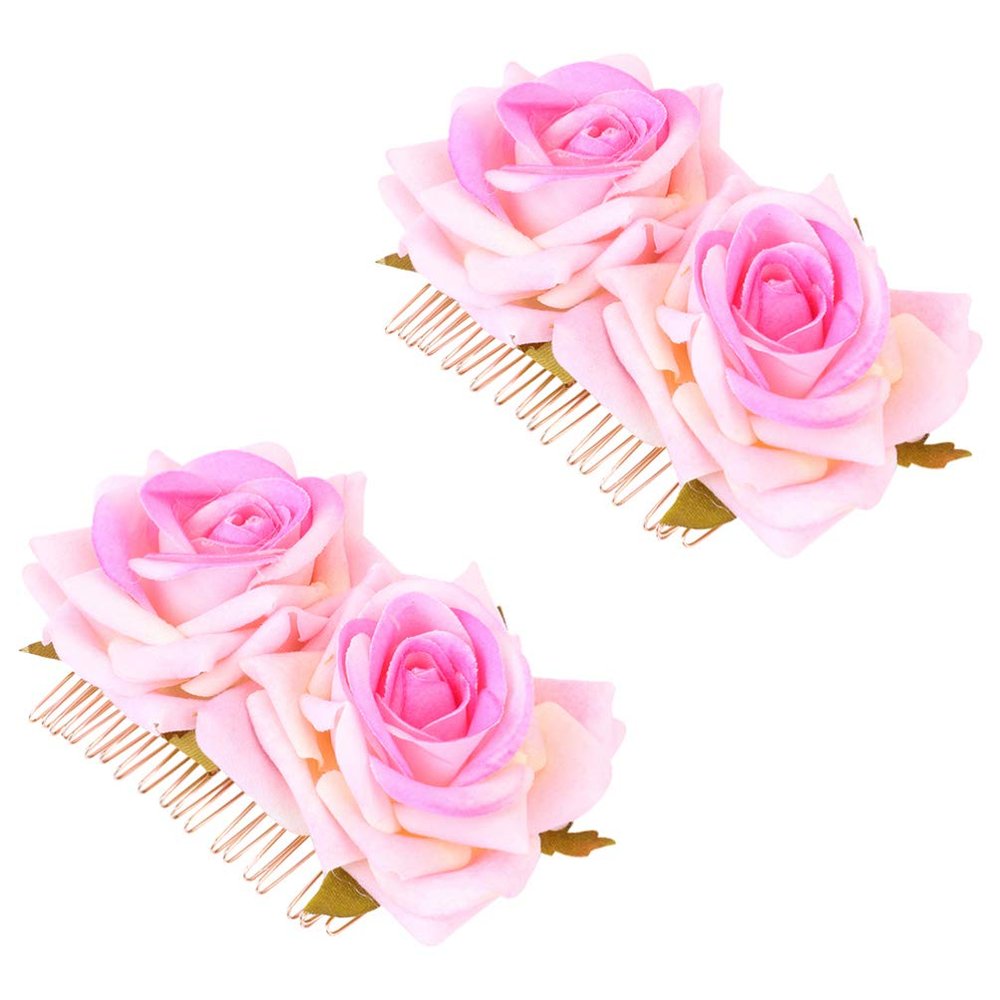 2pcs Hair Comb Bridesmaid Hear Decor Flower Hair Decorative Hairpin Bridal Comb Headpieces Floral Hair Comb Bride Hair Clip Fabric Miss Flowers Accessories
