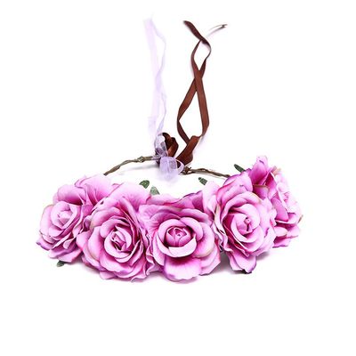 YAZILIND Bohemian Flower Wreath Garland Bride Headband Headdress Seaside Vacation Party Hair Accessories Purple