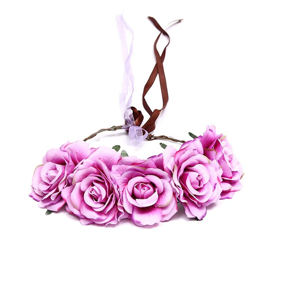 YAZILIND Bohemian Flower Wreath Garland Bride Headband Headdress Seaside Vacation Party Hair Accessories Purple