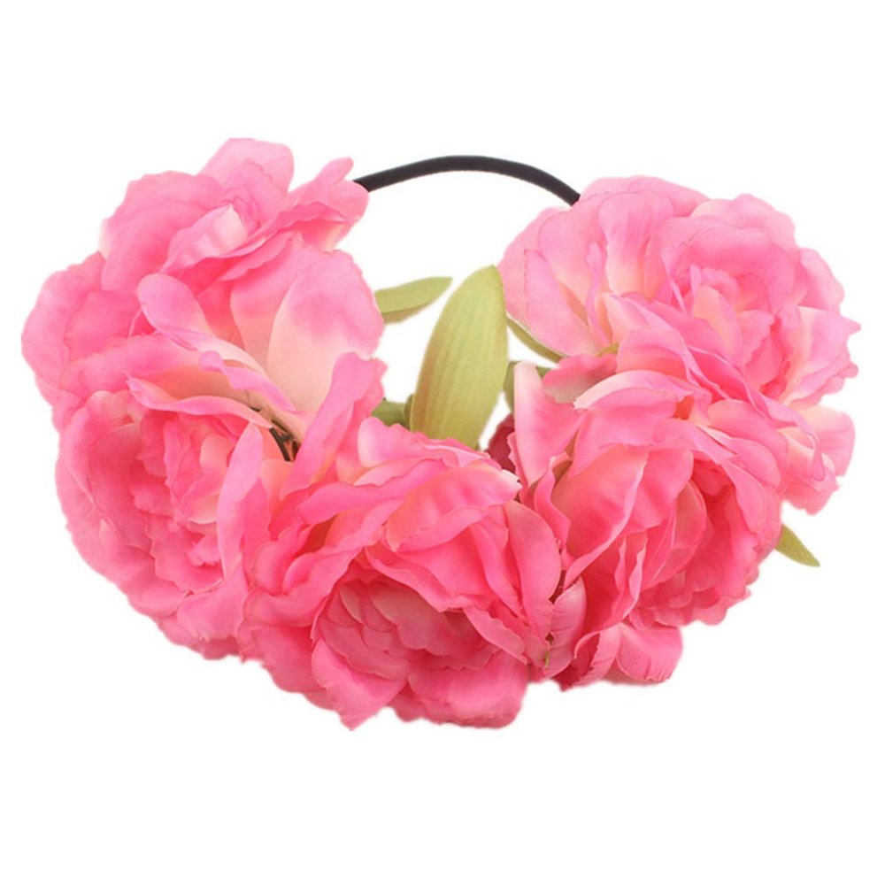 YAZILIND Big Flower Headband Bohemia Seaside Holiday Accessories Garland Carnival Party Headwear Headdress Dark Pink