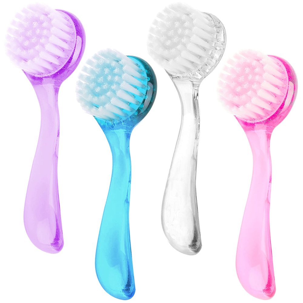 4 Colors Facial Cleansing Brush, Beomeen Face Scrubber Exfoliating Brush Face Wash Scrub Exfoliator for Skin Care, Makeup Removal (Blue, Pink, Purple, Clear)