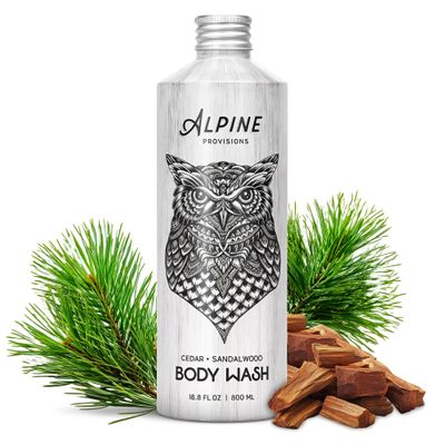 Alpine Provisions Natural & Organic Body Wash with Cedar & Sandalwood Moisturizing Body Wash with Aloe Vera, Coconut Oil & Essential Oils Vegan, Sulfate-Free, Plastic-Free 16.9 fl oz