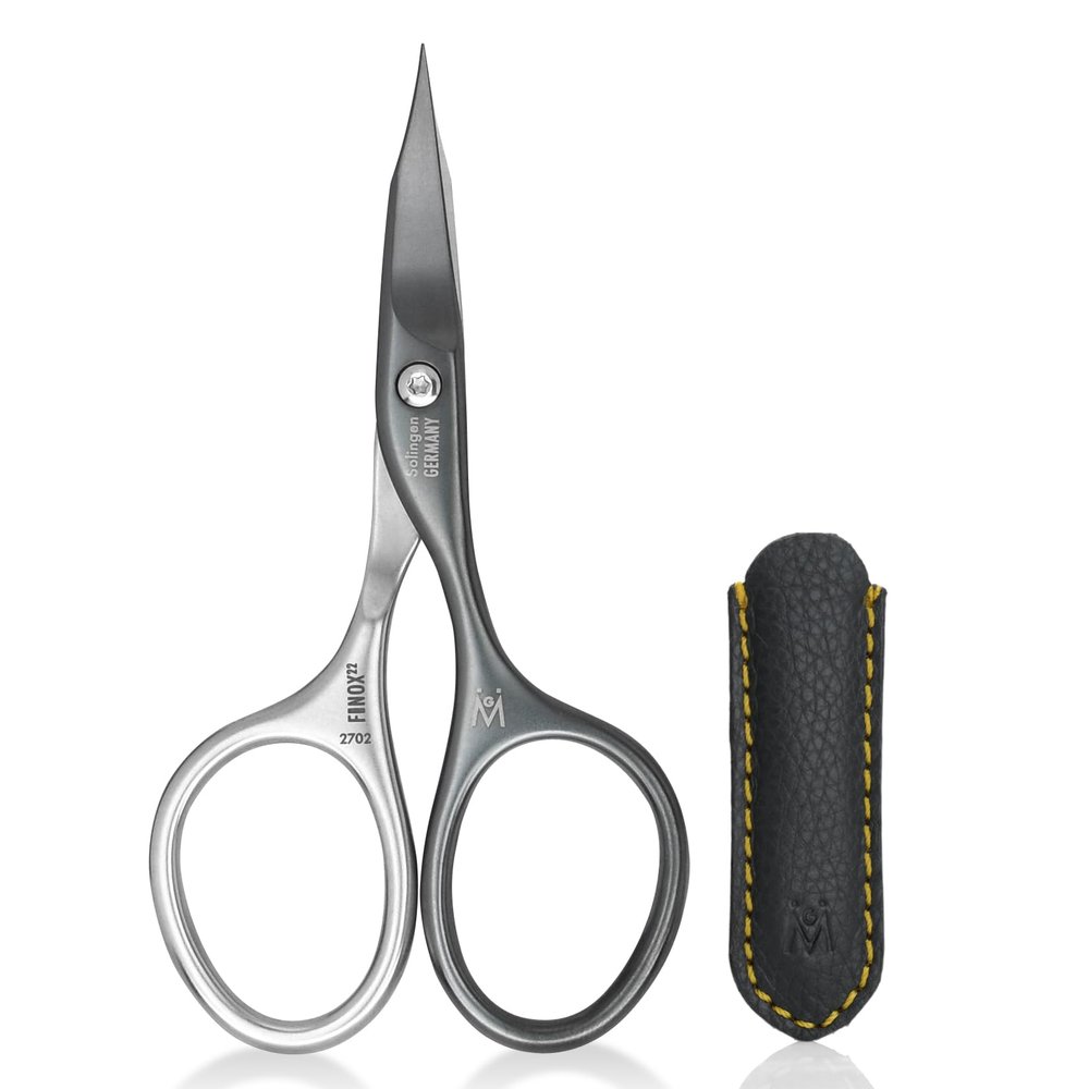 GERMANIKURE Nail and Cuticle Scissors - Self-Sharpening FINOX22 Titanium Coated Stainless Steel Professional Manicure Tools in Leather Case - Ethically Made in Solingen Germany - 2702