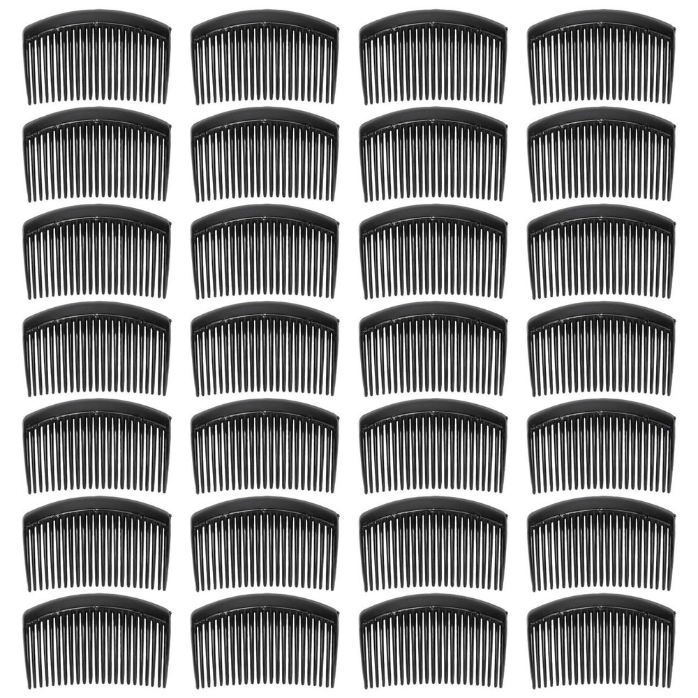 28 Pack Black Small Plastic Hair Side Comb With Long Teeth Hairpins Grips Barrettes Clamps Bows for Women Bridal Wedding Veil Decorative Headpiece French Twist Updo Bun Accessories