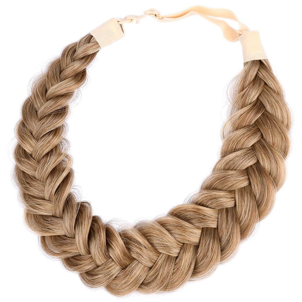BOBIYA Messy Wide 2 Strands Synthetic Hair Dark Blonde Braided Headband Classic Chunky Braid Headband Elastic Stretch Hairpiece Women (Dark Blonde)