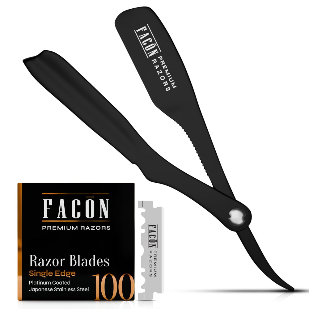 Facn Straight Razors for Men - Professional Barber Straight Edge Razor Kit with 100 Blades,Japanese Stainless Steel Barbero Shaver for a Smooth & Precise Shave, Premium Barber Razor for Men's Shaving