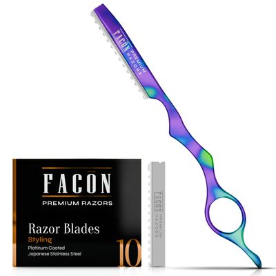 Facn Hair Razors for Cutting Hair - Professional Hair Styling Razor Kit with 11 Replacement Blades, Stainless Steel Hair Cutting Tool for Salon & Home, Premium Hair Thinning Texturizing Faether Razor