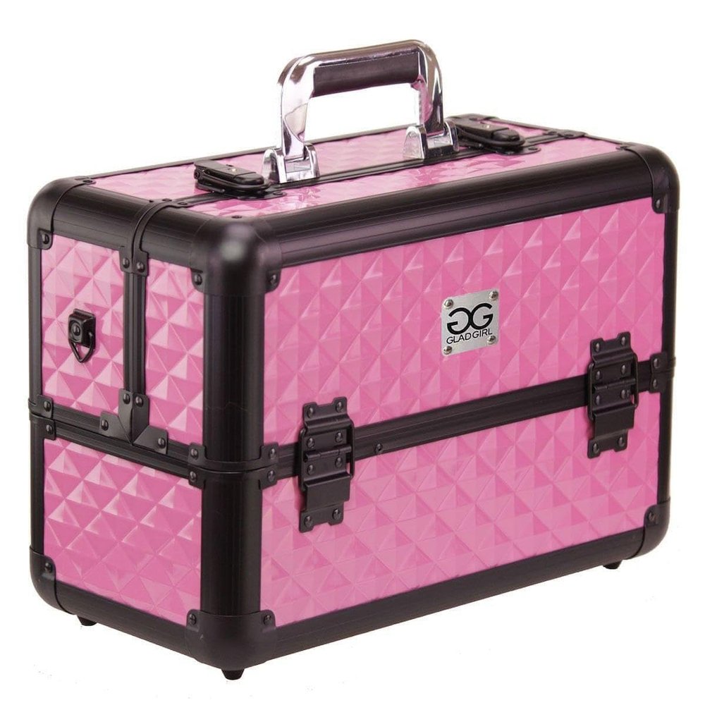Aluminum Lash and Brow Case with Holder and Shoulder Strap Pink
