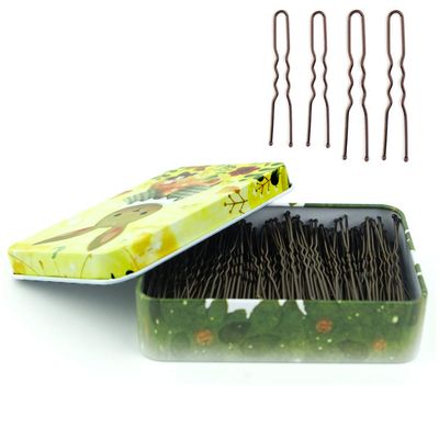 200pcs U Shaped Hair Pins Brown with Cute Case, Hairpins for Buns, Premium Bobby Pins for Kids, Girls and Women, Great for All Hair Types(2.4 & 2 Inch) (Brown)
