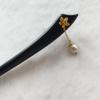 FANTAC CRAFTS Natural Pearl Pendant Ebony Handmade Carved Black Wood Hair Stick with 24K Gold-plated Flower Han Chinese Clothing Hair Accessories Daily Wooden Hair Pin Bun Updo Hairpin view 2