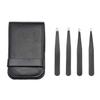 Amazon Basics Tweezers for Facial Hair, Eyebrows, Eyelashes - Set of 4, Professional Stainless Steel Travel Case, Black view 1