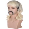 AMZCOS 70s 80s Rocker Mullet Wig Set for Men | Dark Roots Short Blonde Wavy Wigs for Mens Halloween Cosplay Party with 6 Earrings and Mustache view 2