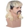 AMZCOS 70s 80s Rocker Mullet Wig Set for Men | Dark Roots Short Blonde Wavy Wigs for Mens Halloween Cosplay Party with 6 Earrings and Mustache view 3