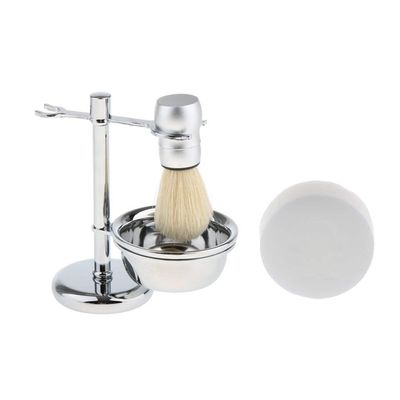 Inzopo 4 in 1 Men's Shaving Kit Soft Nylon Hair Brush + Stainless Steel Shaver Holder Stand & Bowl/Mug + Soap