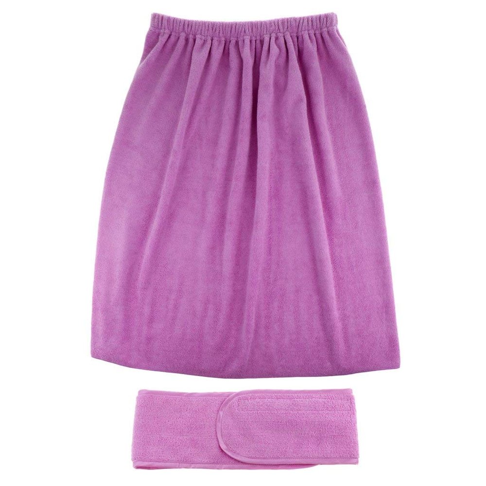 Backbayia Women Waffle Body Wrap Absorbent Microfiber Spa Bath Towel with Headband (Purple)