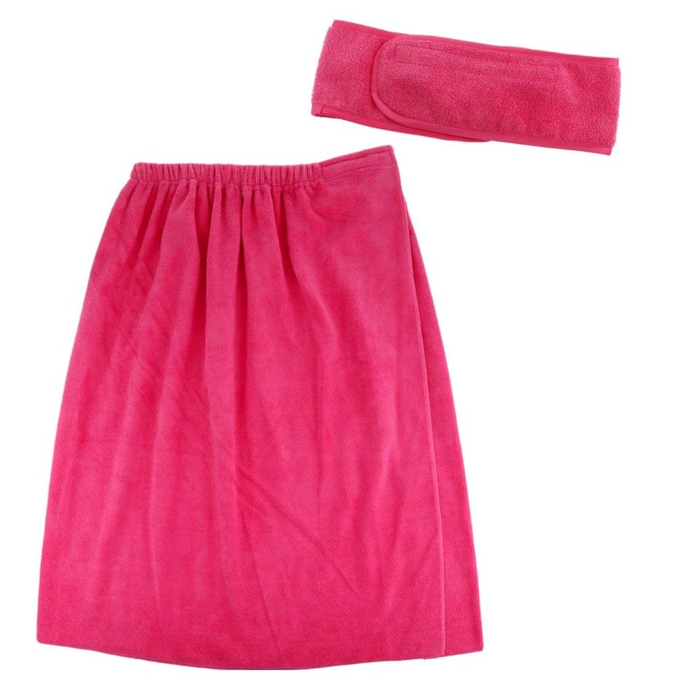 Backbayia Women Waffle Body Wrap Absorbent Microfiber Spa Bath Towel with Headband (Rose Red)
