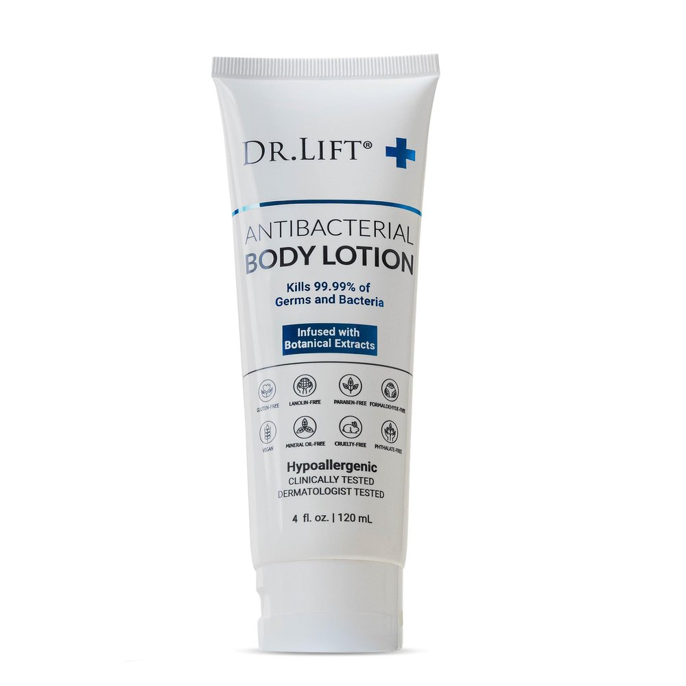 DR. LIFT Antibacterial Body Lotion, Hypoallergenic Formula with Vitamin C & E, Calendula and Chamomile, Gentle on Skin, Non Greasy and Fast Absorbing, Vegan, Paraben Free, Mineral Oil Free, 4 Fl Oz