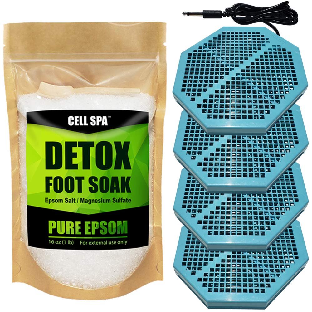 Cell Spa 4 Pack CS-900 Twice Powerful 6.5" x 5.5" Ion Detox Foot Bath Arrays Flat Coil Stainless Steel Aqua Ionic Cleanse Array Compatible With Most 1/4" Plug Type Detox Machines (UNSCENTED)