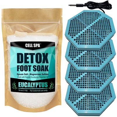Cell Spa 4 Pack CS-900 Twice Powerful 6.5" x 5.5" Ion Detox Foot Bath Arrays Flat Coil Stainless Steel Aqua Ionic Cleanse Array Compatible With Most 1/4" Plug Type Detox Machines (EUCALYPTUS)