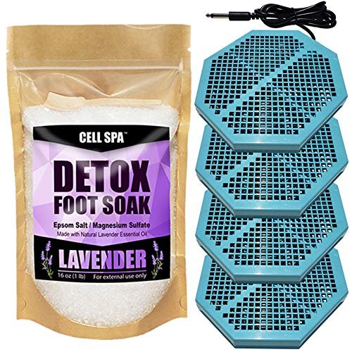 Cell Spa 4 Pack CS-900 Twice Powerful 6.5" x 5.5" Ion Detox Foot Bath Arrays Flat Coil Stainless Steel Aqua Ionic Cleanse Array Compatible With Most 1/4" Plug Type Detox Machines (LAVENDER)