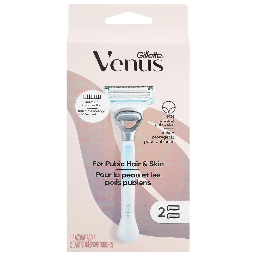 Gillette Venus Intimate Grooming Razors for Women, Bikini Razors for Women, 1 Venus Razor Bikini Trimmer, 2 Razor Blade Refills, Pink, (Package May Vary)