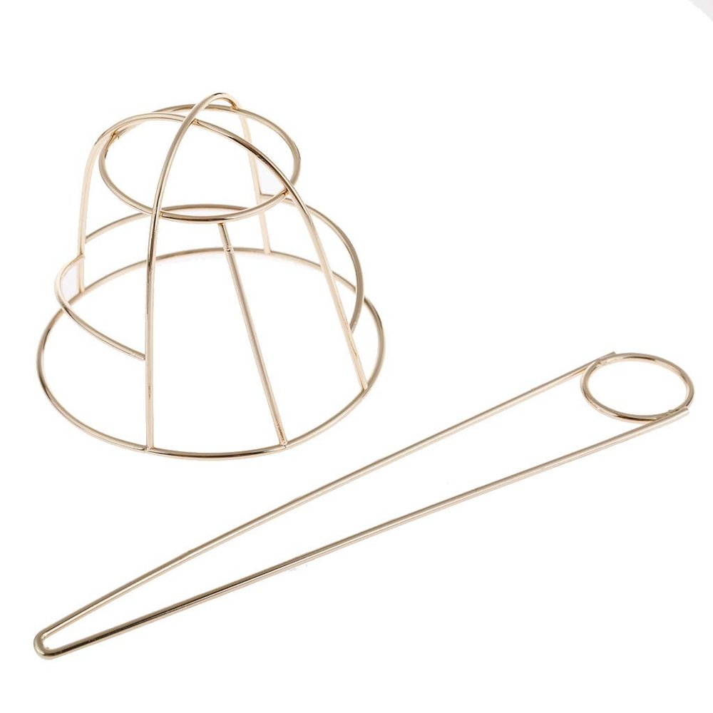 French Hair Bun Cover Cap Holder Creative Hair Cuff Hair Stick Hair Pin Bowl-shaped Hollow Hair Clip Bun Holder Bun Cage for Women Hair Updo (Gold)