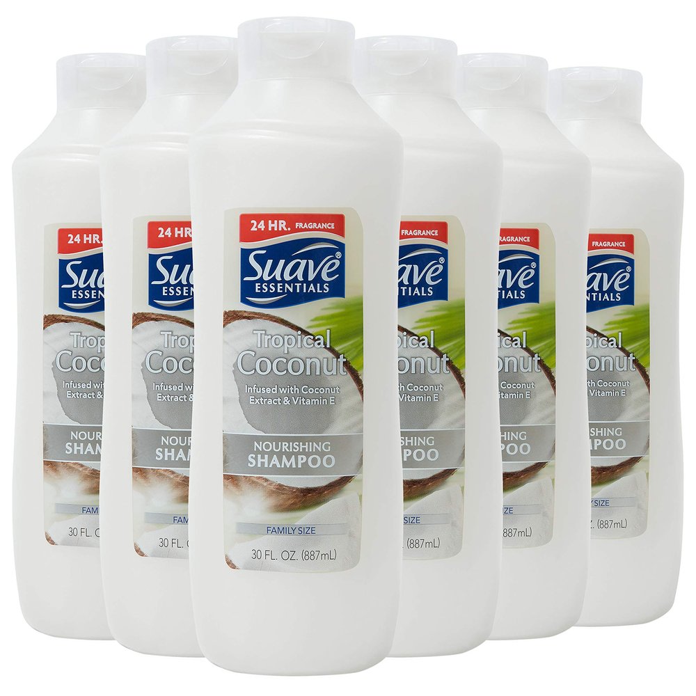 Suave Essentials Nourishing Shampoo for Dry Hair Tropical Coconut with Coconut Extract and Vitamin E for Hair 30 oz, Pack of 6