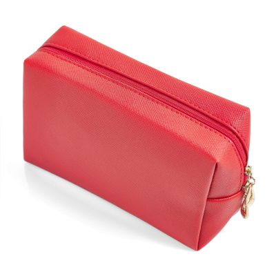 PU Leather Cosmetic Bag for Women Minimalism Makeup Bag for Daily Use Portable Storage Purse Small Neat Cosmetic Pouch Water-resistant Toiletry Bag for Travel (Red)