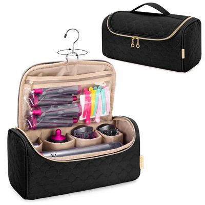 Yarwo Airwrap Travel Case Compatible for Dyson Airwrap Multi-Styler All Models and Attachments, Portable Storage Bag with Hanging Hook for Hair Curler Accessories, Black (Patented Design)