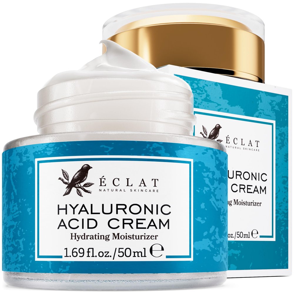 Eclat Skincare Hyaluronic Acid Cream  Hydrating Moisturizer with Ceramides & Vitamin B5 - Hyaluronic Acid Moisturizer for Soothing Dull & Dry Skin - Anti Aging Face Cream for Women and Men 50 ml