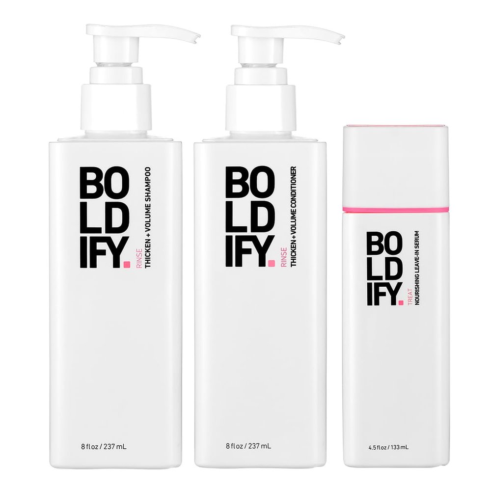 Boldify Serum + Shampoo + Conditioner: Hair Health Bundle: Biotin for Hair Retention, Fullness, Nourishment, Detangling, Plumping Blow-Out Treatment - For Men & Women