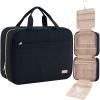 NISHEL Travel Toiletry Bag for women, Portable Hanging Organizer for Full-Sized Shampoo, Conditioner, Brushes Set, Makeup Accessories, Large Size, Black view 1